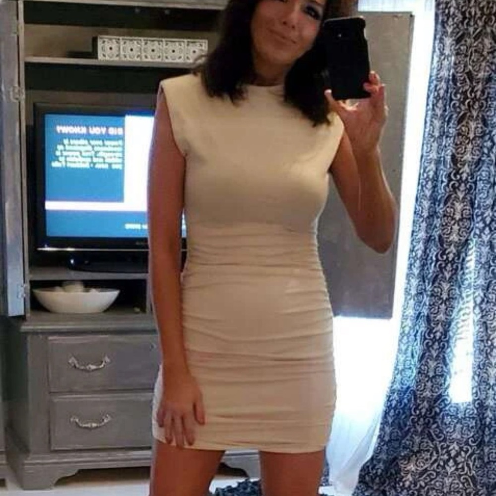 Shoulder Pad Rouched Dress